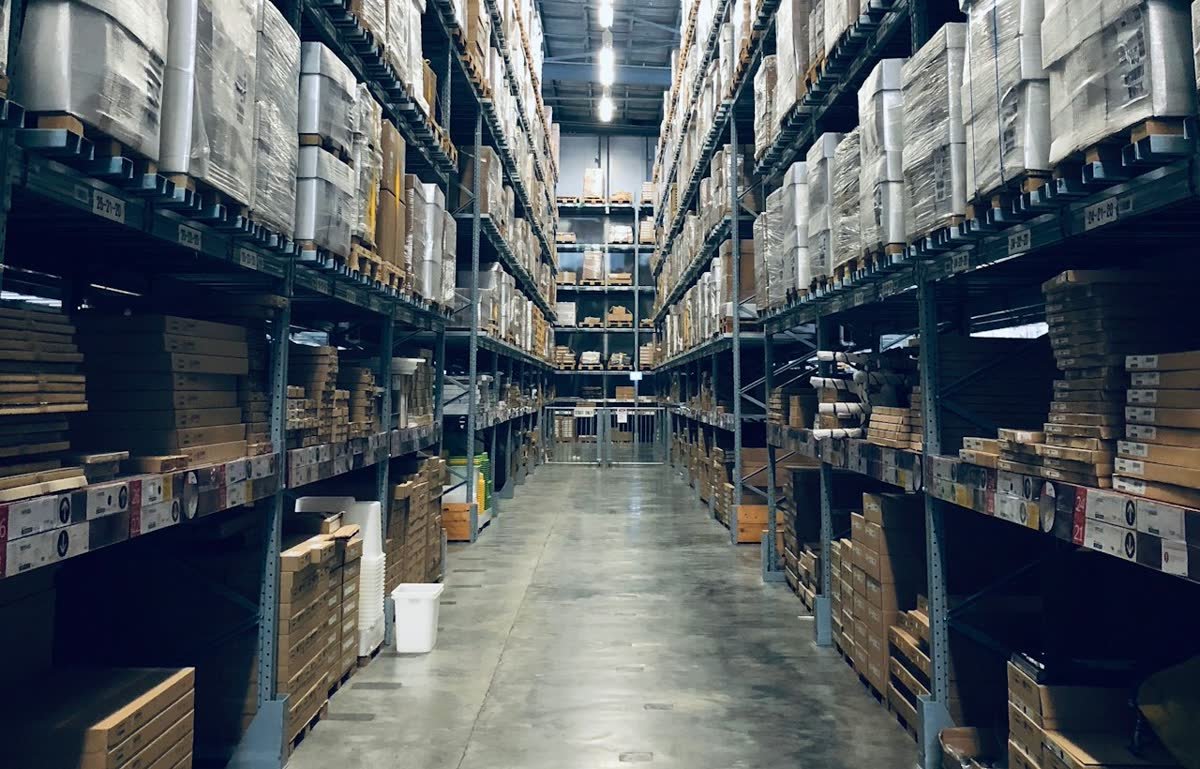 Wide aisle between warehouse racking