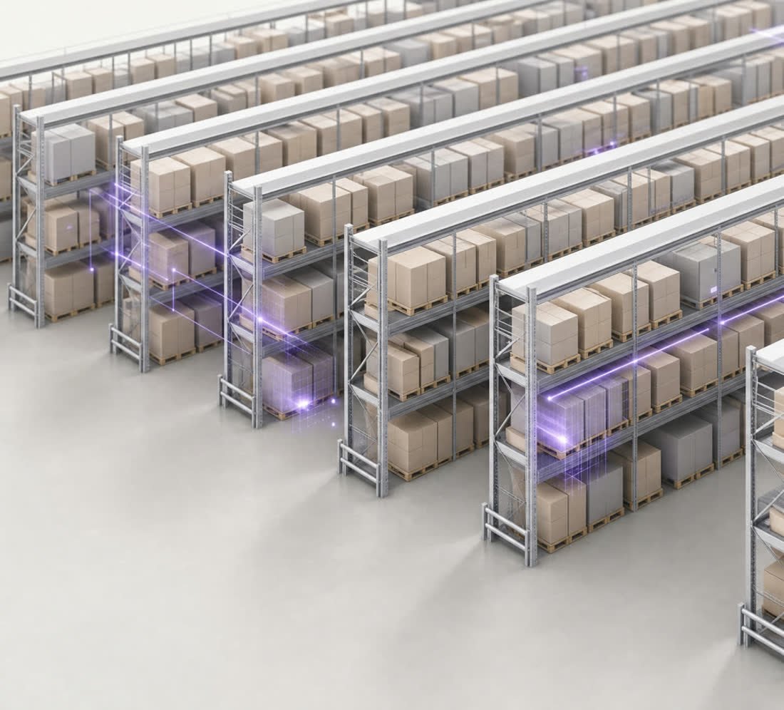 Dense pallet racking in a warehouse